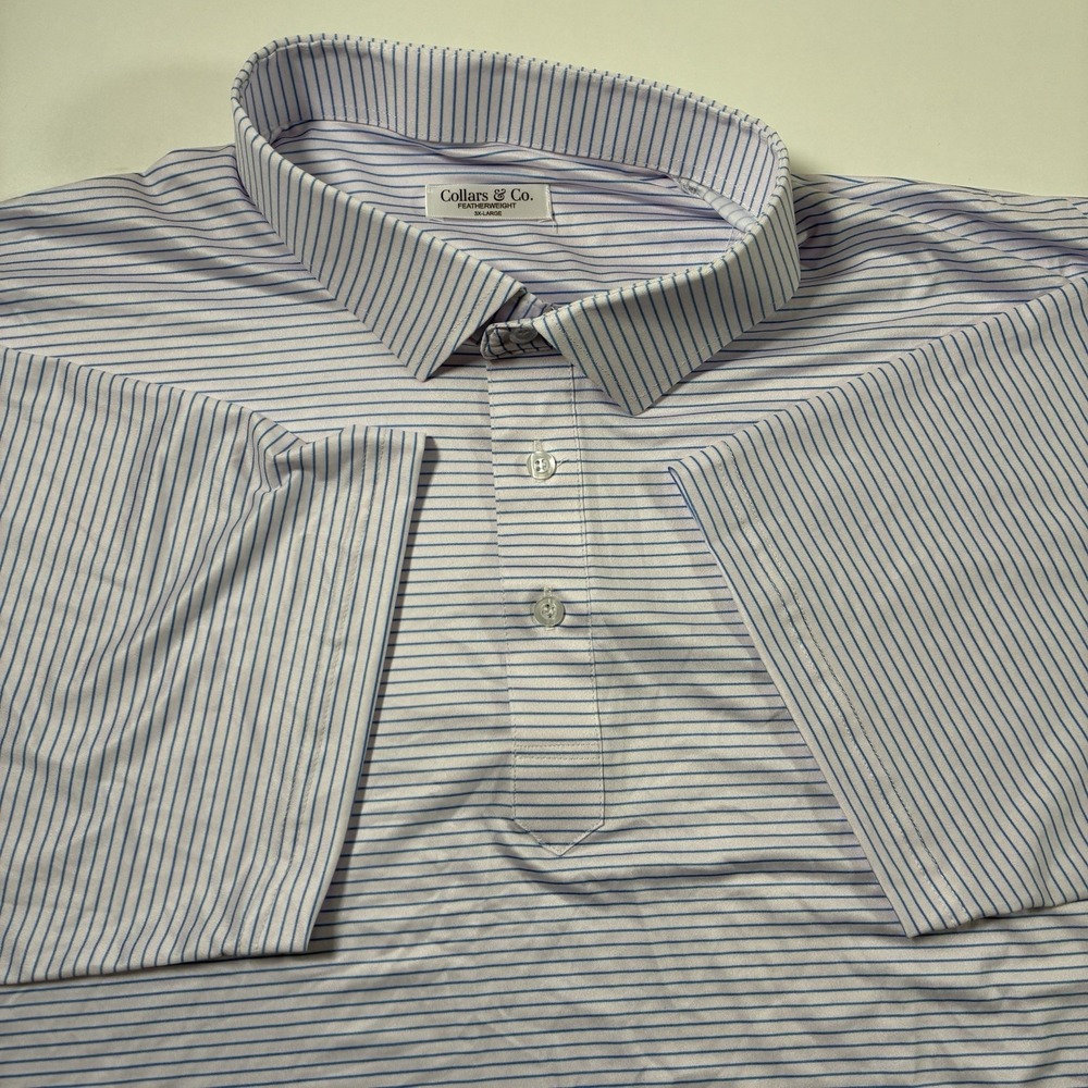 NEW Collars and Co. Dress Polo Shirt 3XL Featherweight White Blue Striped